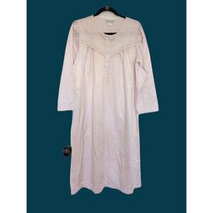 Miss Elaine Nightgown SM Pink Brushed Back Satin Maxi Embroidered Yoke Cozy